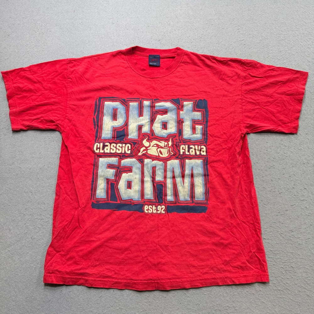 Y2K Phat Farm T-Shirt Men's XL Red Spellout Graphic Short Sleeve Skater USA